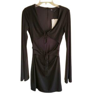 Zara Black Cut-Out Mini Dress Long Sleeve Bodycon Y2K Revival Style NWT Size S